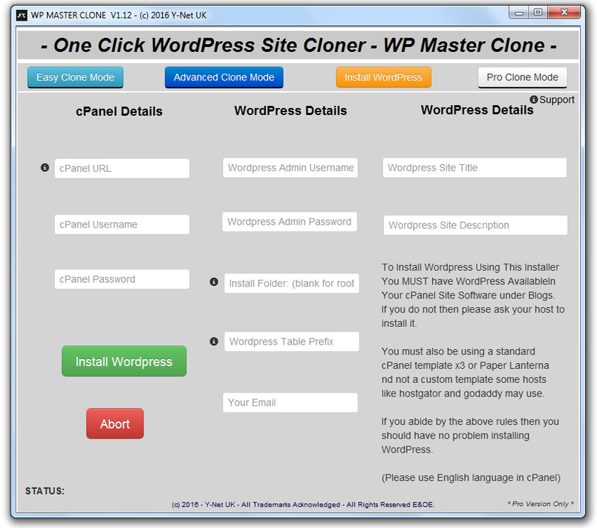WP Master Clone Pro - Install WordPress